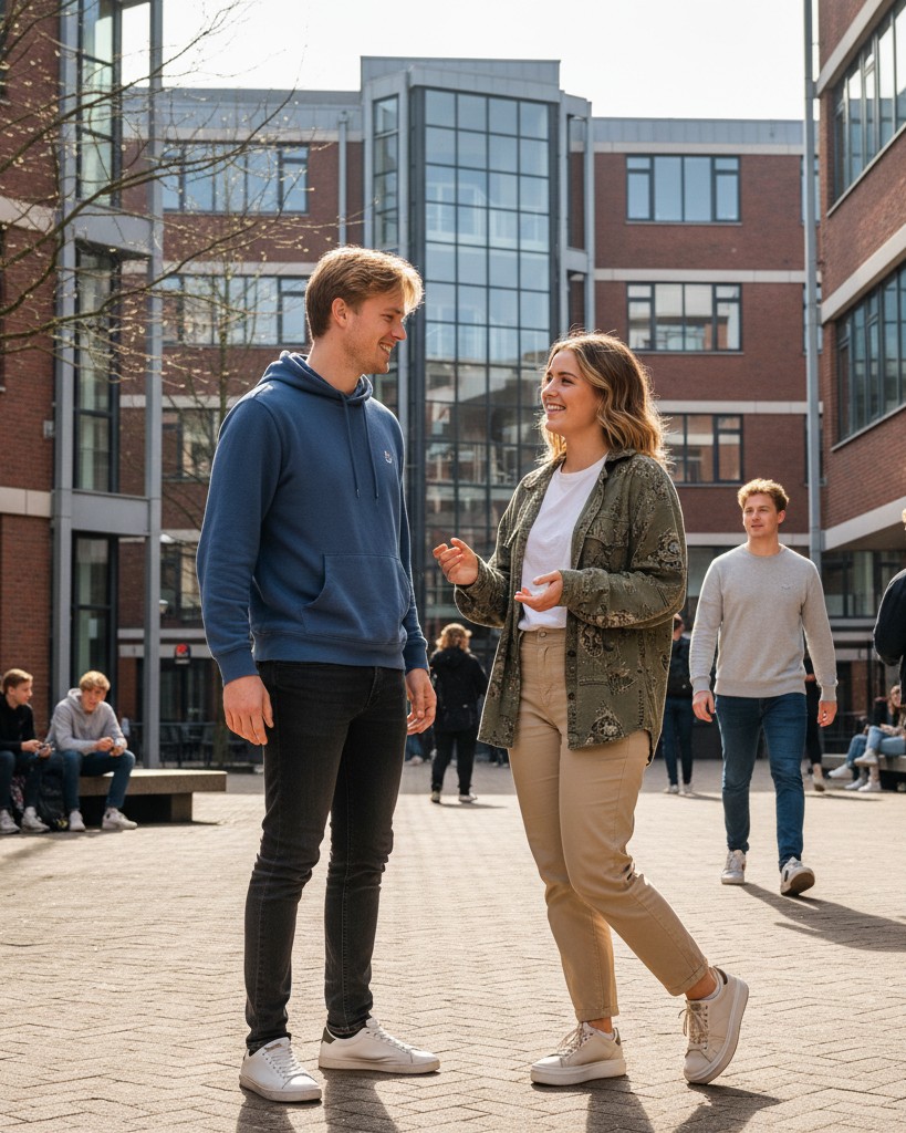 Studenten ontmoeten elkaar op universiteitscampus - Celsius Dating gemeenschap
